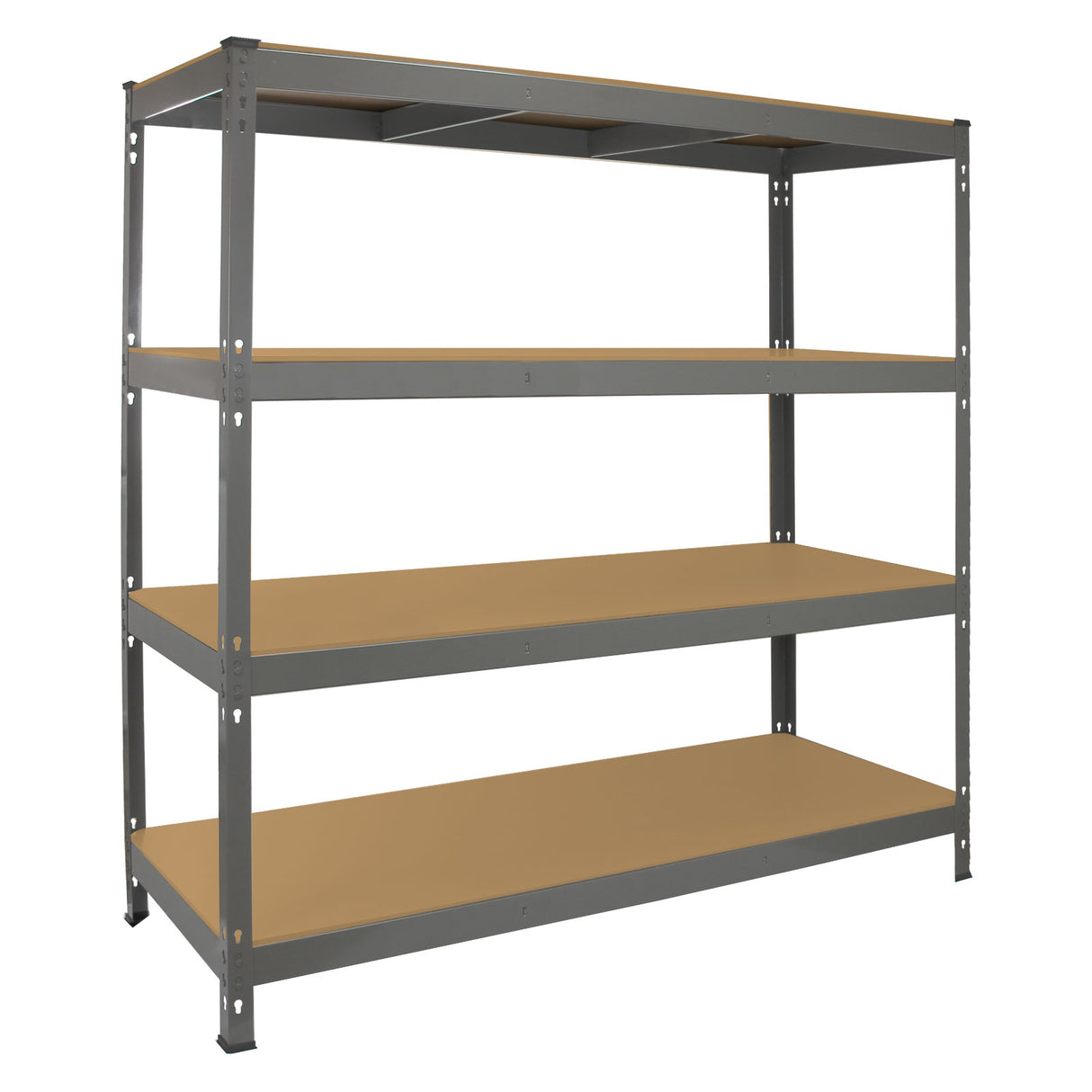 Scaffale da garage Q-Rax grigio, 160cm x 60cm, con quattro ripiani in legno chiaro e struttura metallica robusta e resistente