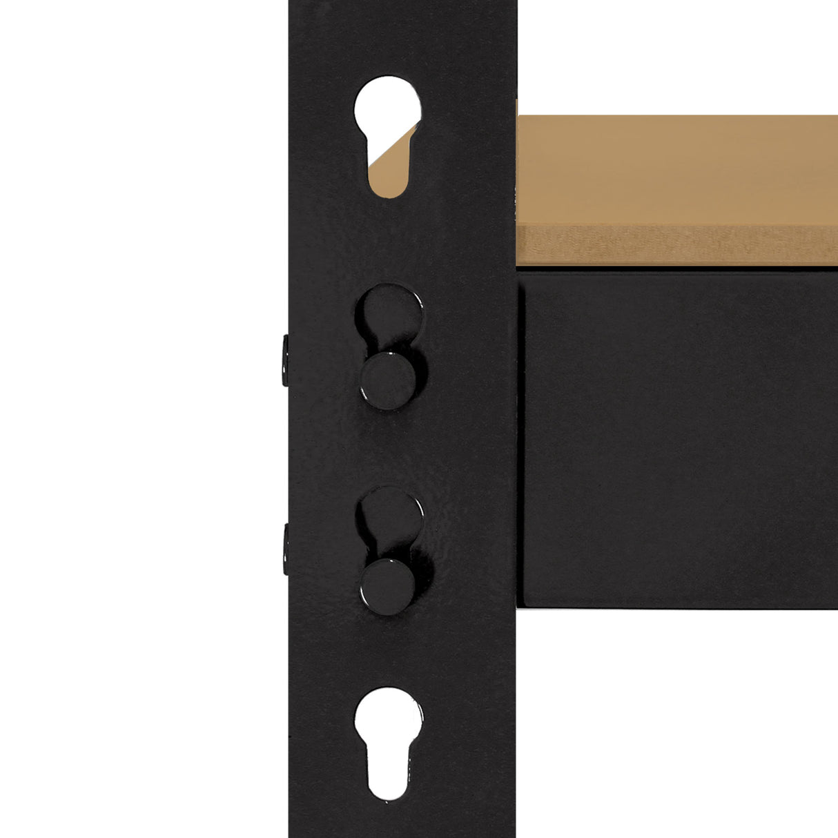 Scaffale da garage Q-Rax nero, con struttura robusta e ripiano in legno, dettagli metallici e design modulare per ottimizzare lo spazio