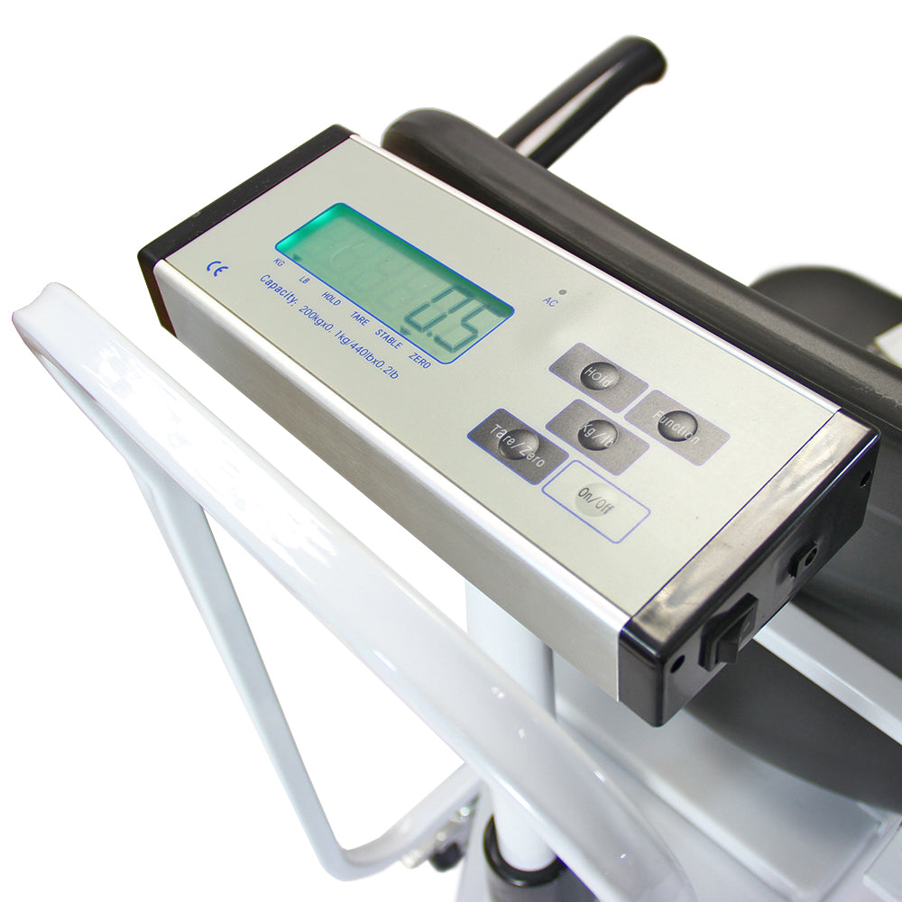 Pannello di controllo della sedia a rotelle con bilancia T-Mech, con display digitale e pulsanti per la pesatura e la regolazione