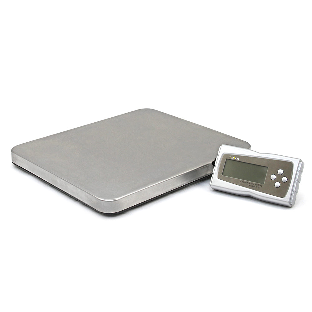 Bilancia postale elettrica in acciaio inox, piattaforma quadrata, display digitale, capacità fino a 200 kg, finitura lucida e resistente