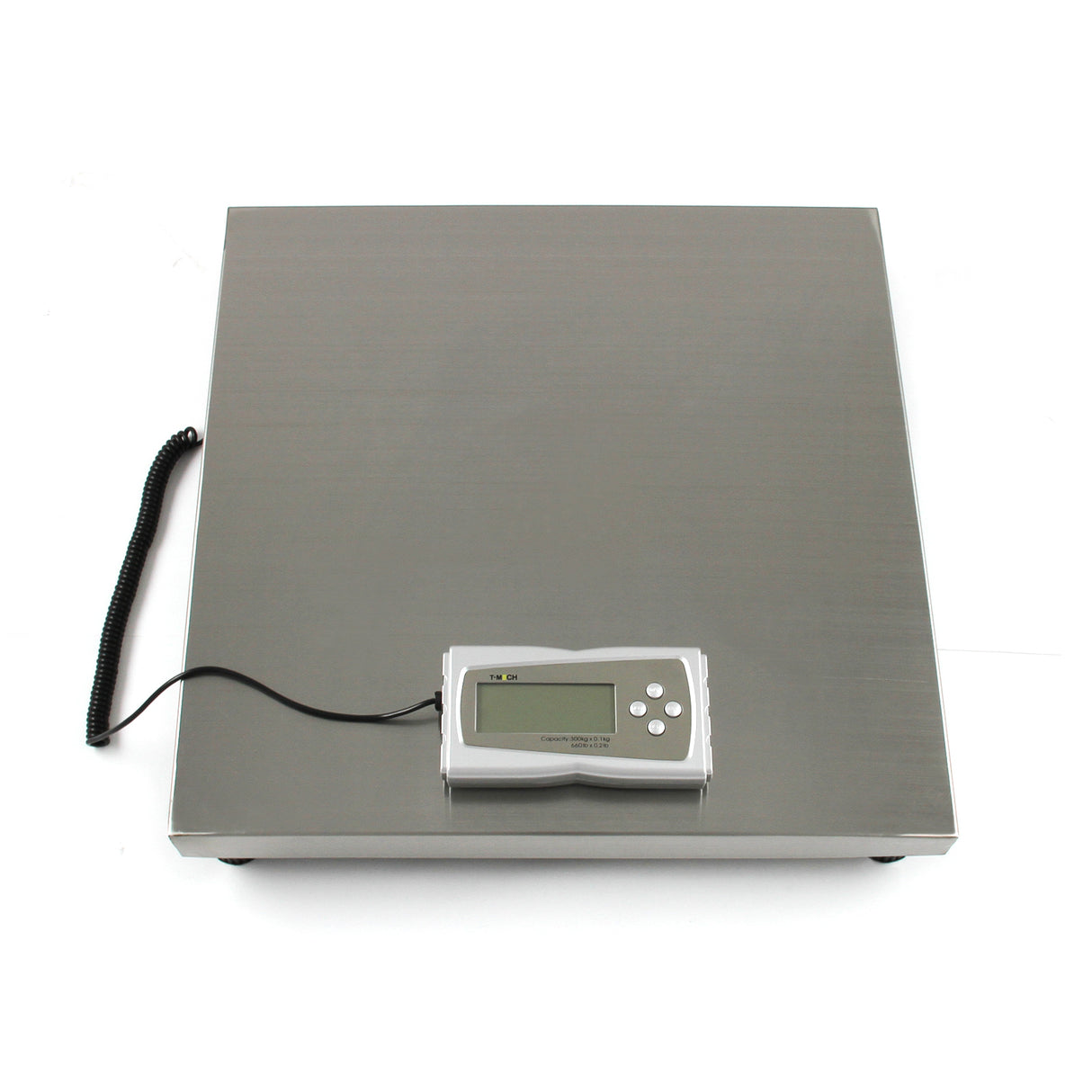 Bilancia veterinaria T-Mech 50x50cm in acciaio inox lucido con display digitale e cavo, superficie piatta e resistente