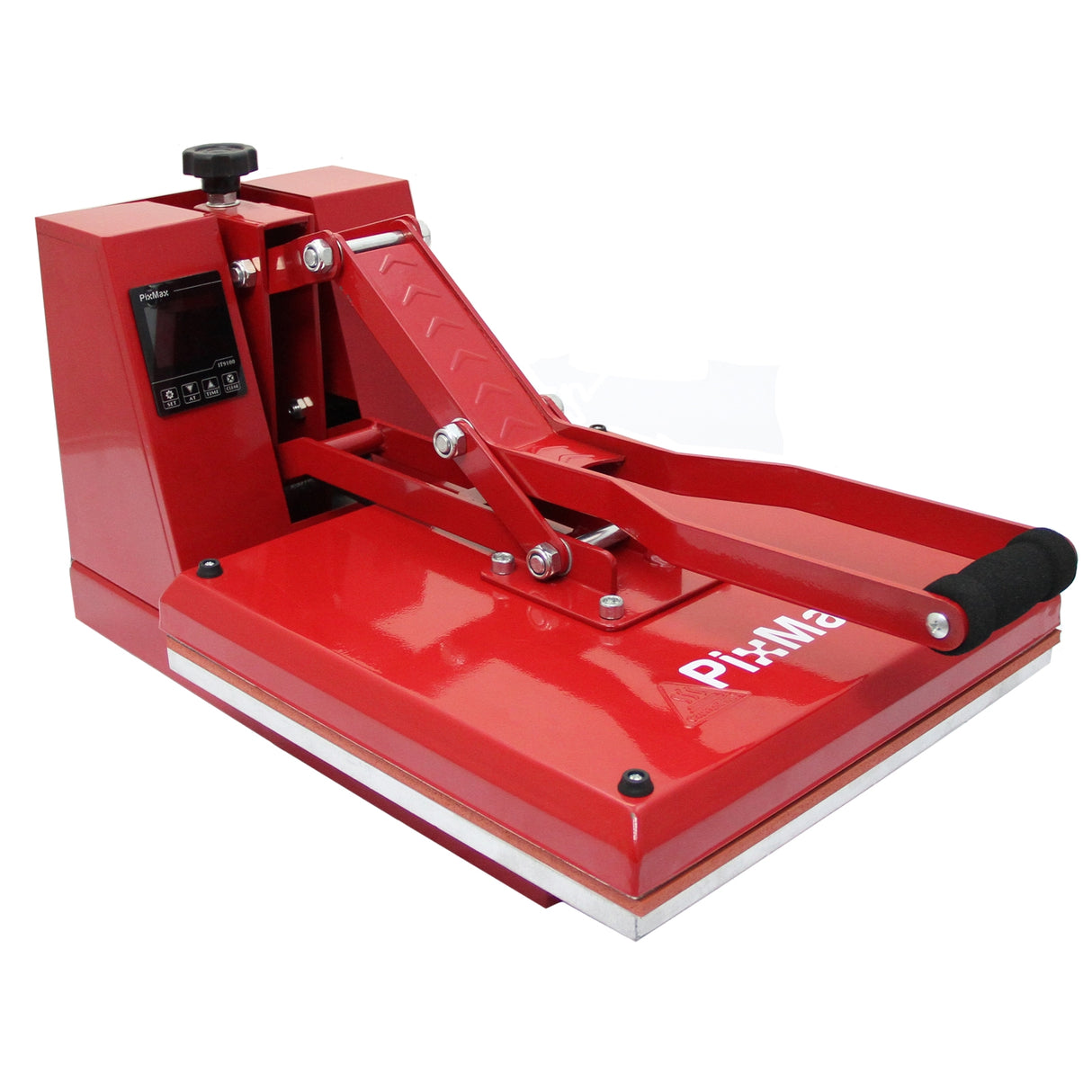 Pressa a caldo rossa da 38 cm con manico ergonomico, superficie liscia e display digitale per un utilizzo facile e preciso