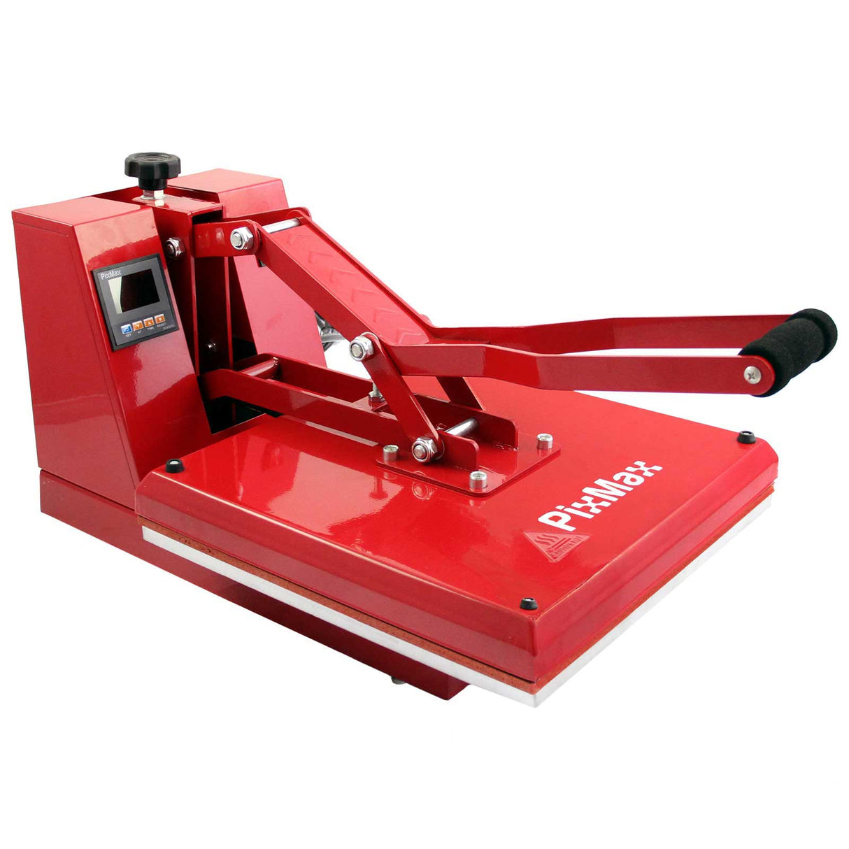 Pressa a caldo PixMax rossa da 50 cm, con manico ergonomico e superficie liscia per sublimazione su magliette e vinile