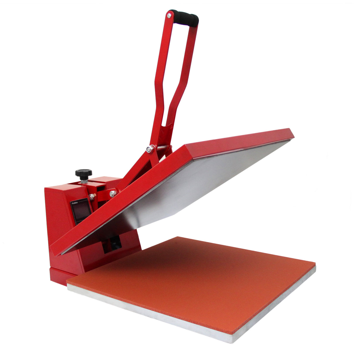Pressa a caldo rossa per vinile, piano di lavoro arancione, manico ergonomico, ideale per taglio di cartelli e progetti creativi