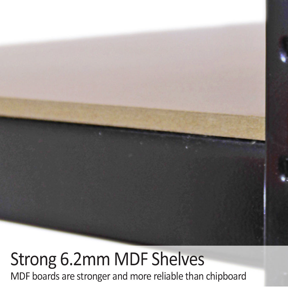Scaffale in acciaio nero senza bulloni, con ripiani in MDF da 6,2 mm, robusto e moderno, ideale per ogni ambiente domestico o lavorativo