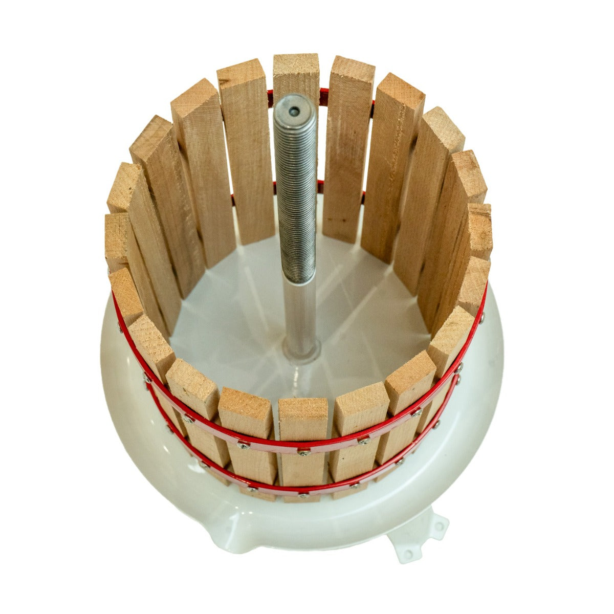 Torchio per frutta da 12 litri con struttura in legno e metallo, ideale per estrarre succo, sidro e vino da frutta fresca