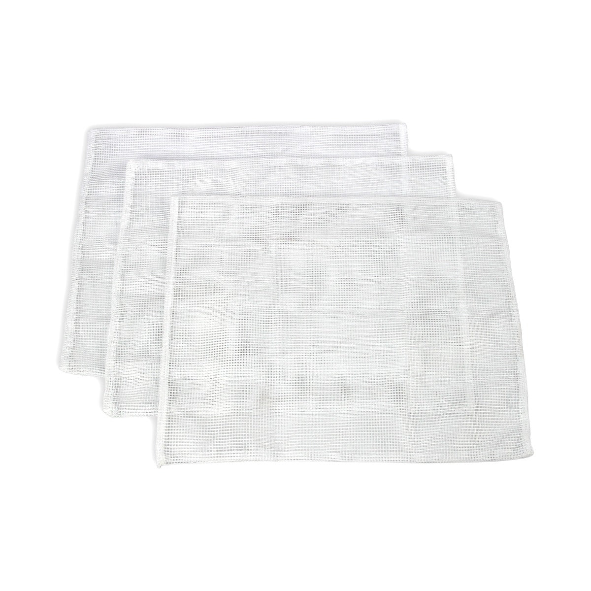 Set di 3 sacchi in rete bianca per filtrare succo, sidro e vino, con texture leggera e traspirante, ideale per torchi e trituratori