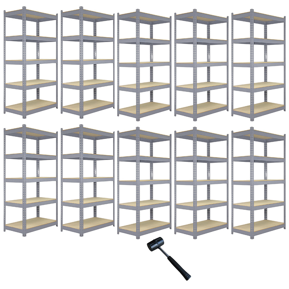 Scaffale da garage ad incastro Q-Rax grigio, 10 pezzi, con ripiani in legno, design robusto e versatile per organizzare spazi