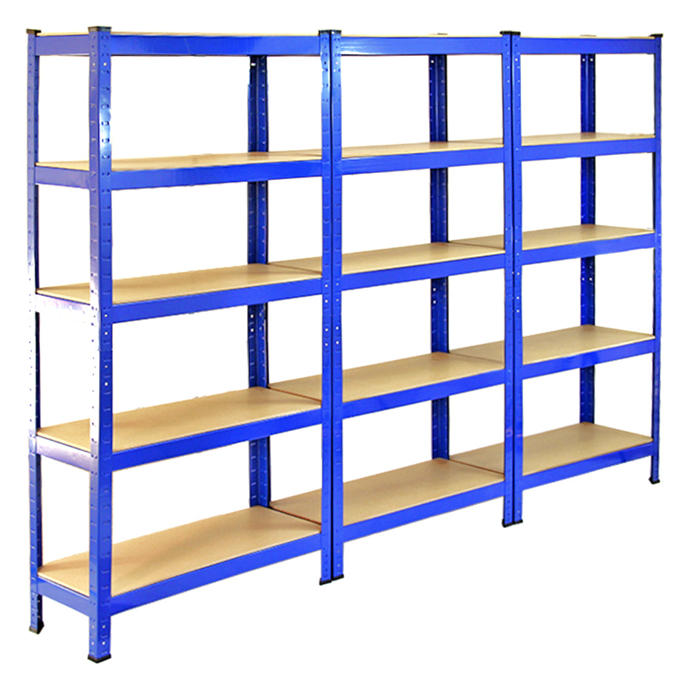 Scaffale da garage blu in metallo, dimensioni 120cm x 45cm, con 10 ripiani in legno, ideale per organizzare spazi di stoccaggio