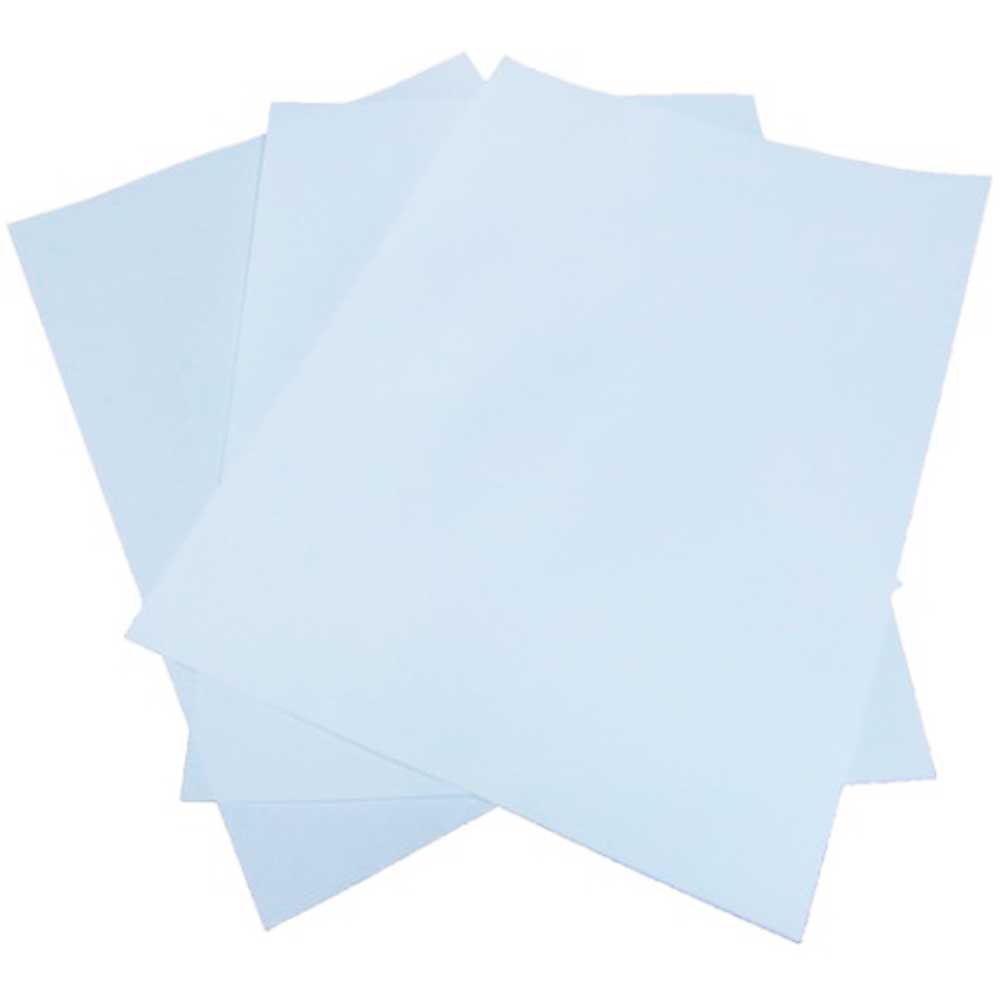 Quattro fogli di carta sublimatica di colore blu chiaro, lisci e uniformi, ideali per la stampa e la pressa a caldo di 20 cm