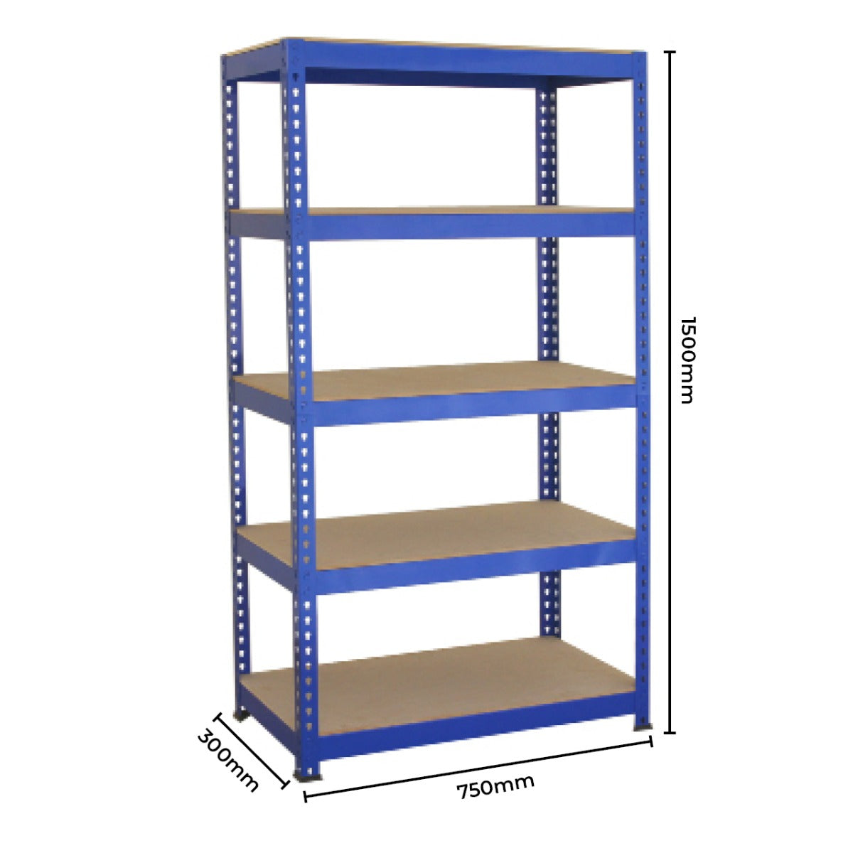 Scaffale da garage blu, 75cm x 30cm, con cinque ripiani in metallo, robusto e pratico per organizzare spazi di lavoro e stoccaggio