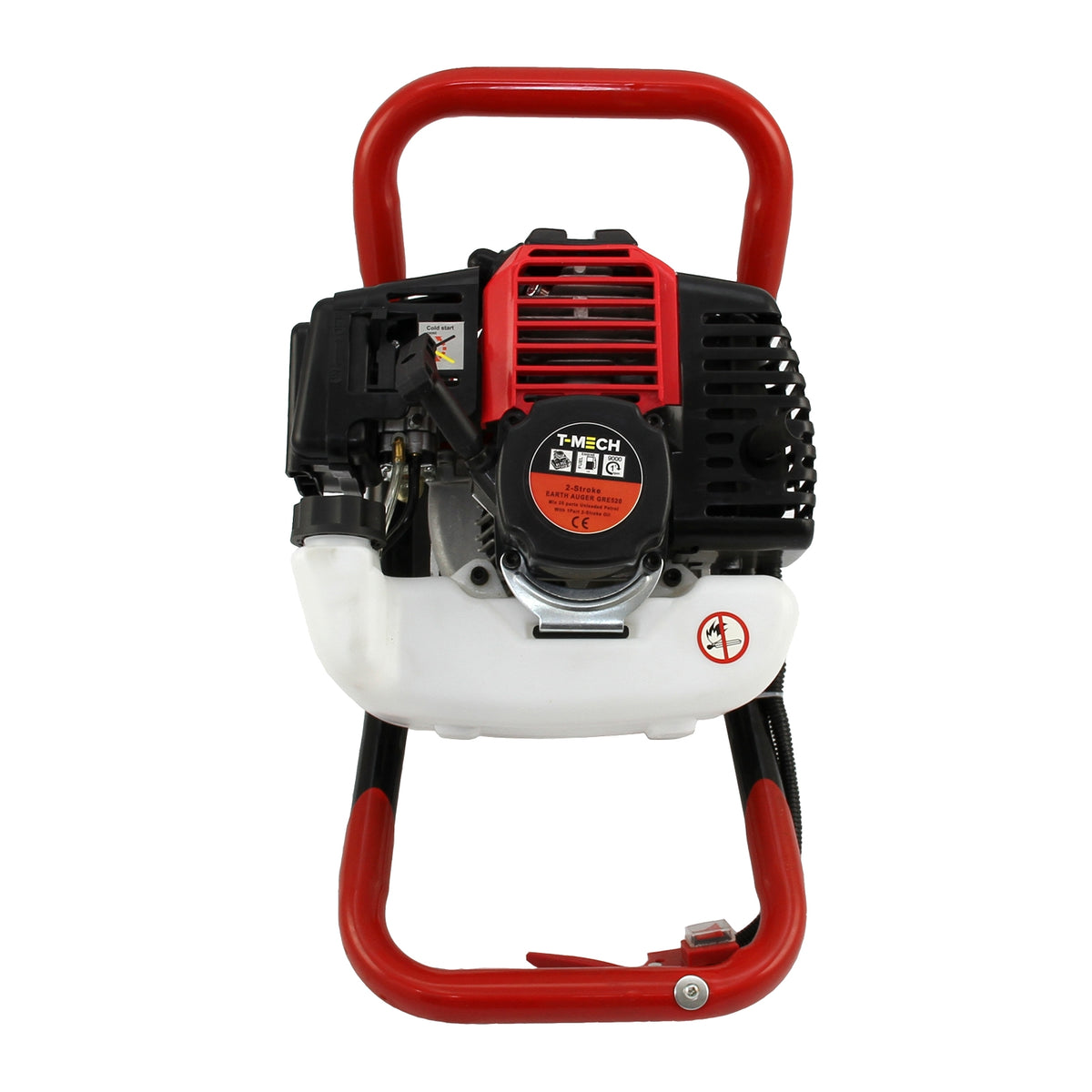 Trivella T-Mech a 4 tempi, motore rosso e nero, design compatto, ideale per forare la terra e montare pali, manico robusto