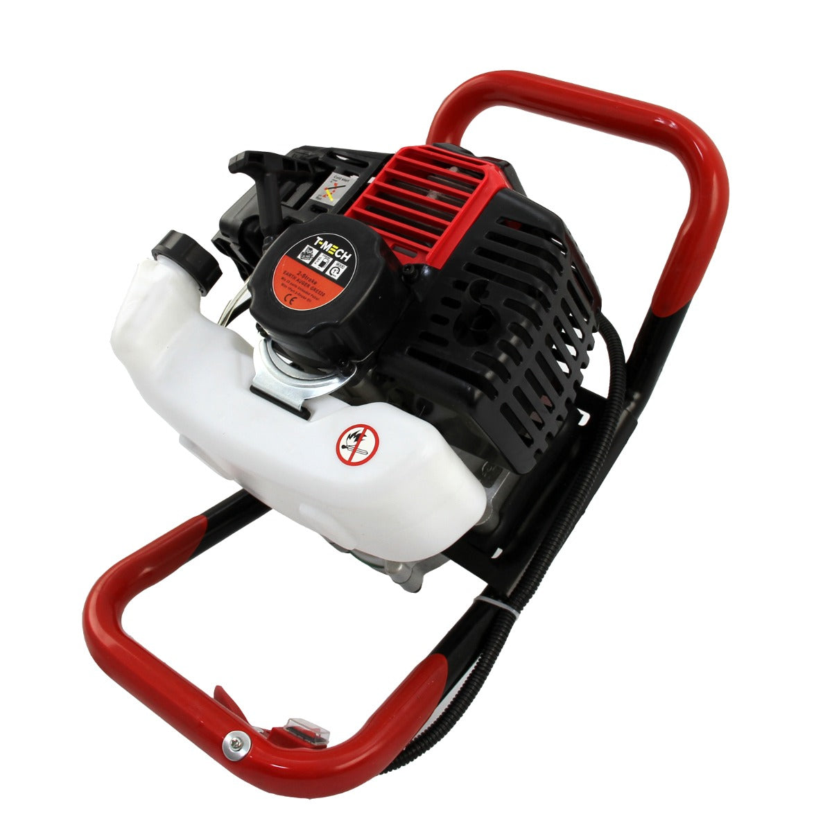 Trivella e battipalo T-Mech a 2 tempi, con motore nero e rosso, struttura robusta e maniglie ergonomiche per un facile utilizzo