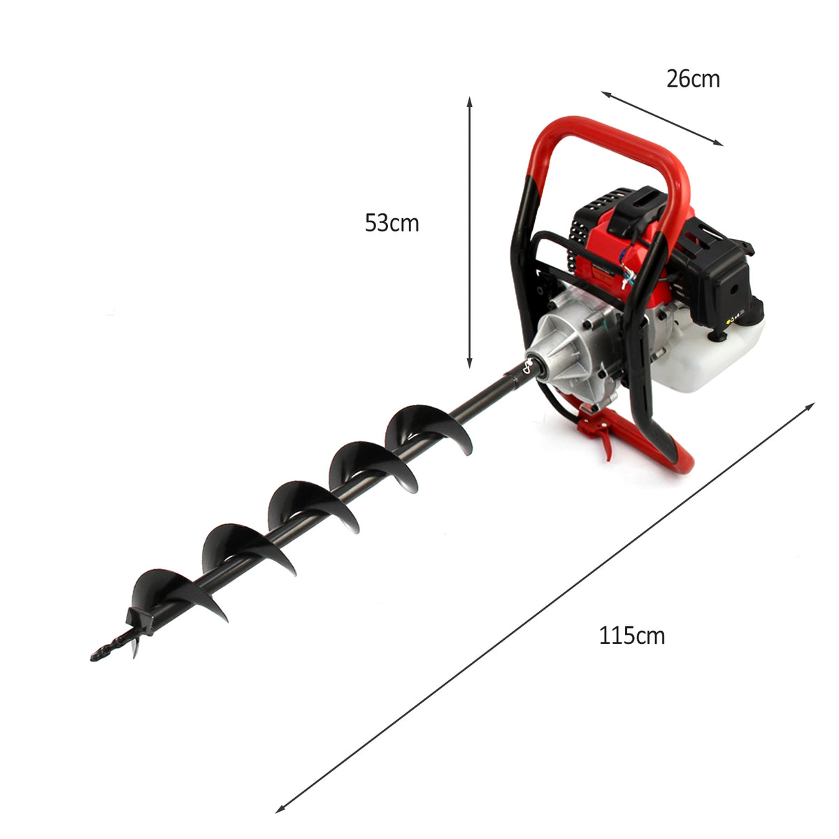 Trivella T-Mech per la terra, con manico rosso, motore potente, elica nera a spirale, dimensioni compatte per montaggio pali 120 mm