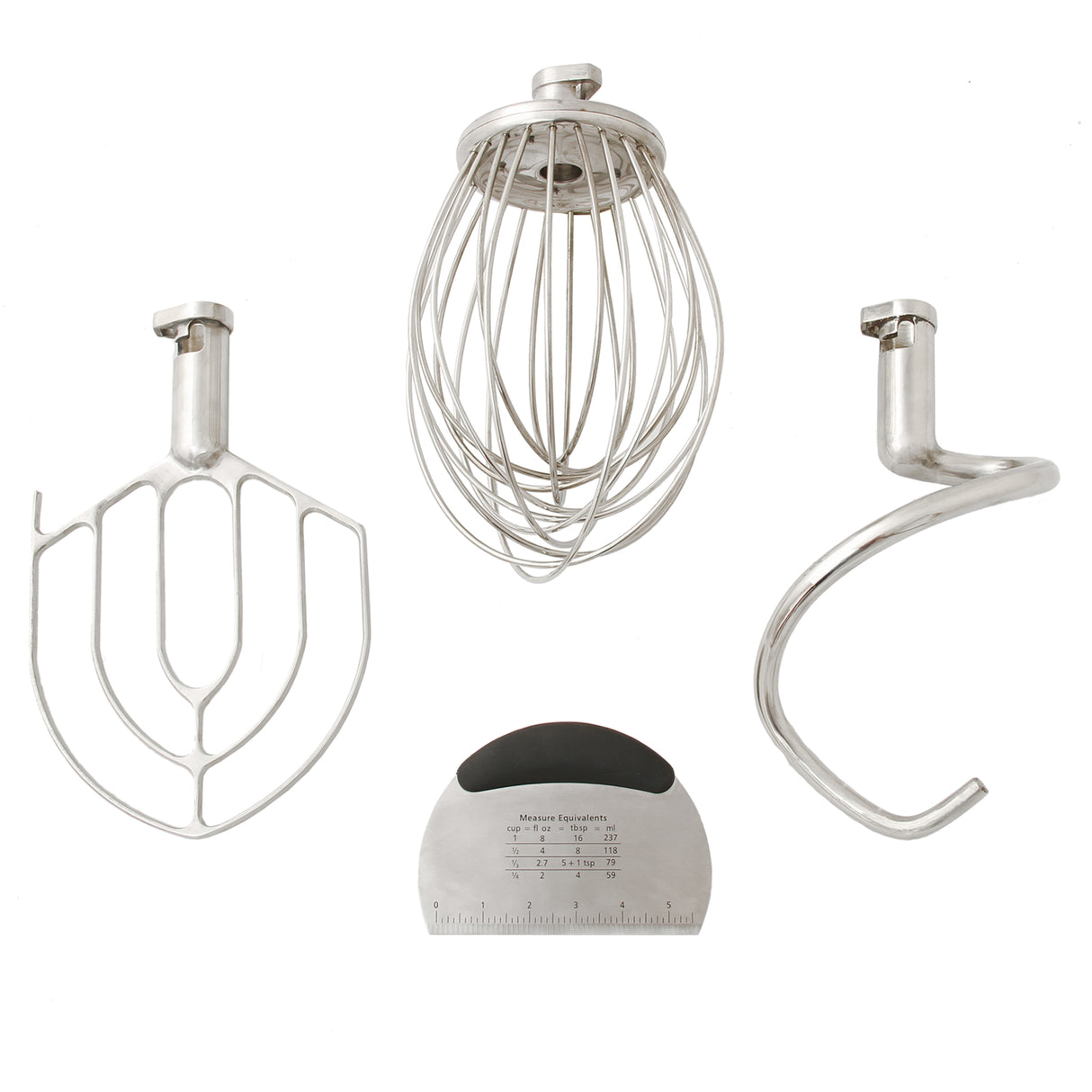Set di accessori in acciaio inox per robot multifunzione: uncino a spirale, frusta e sbattitore, ideali per impasti e mescolature