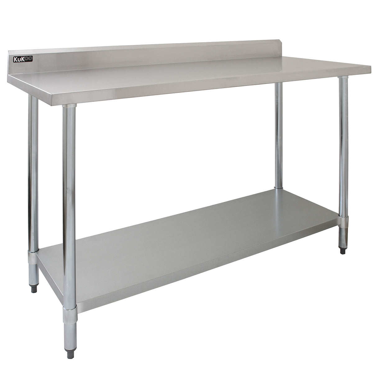Tavolo da cucina in acciaio inox, dimensioni 150x60x90cm, superficie liscia e resistente, con ripiano inferiore per ulteriore spazio di lavoro
