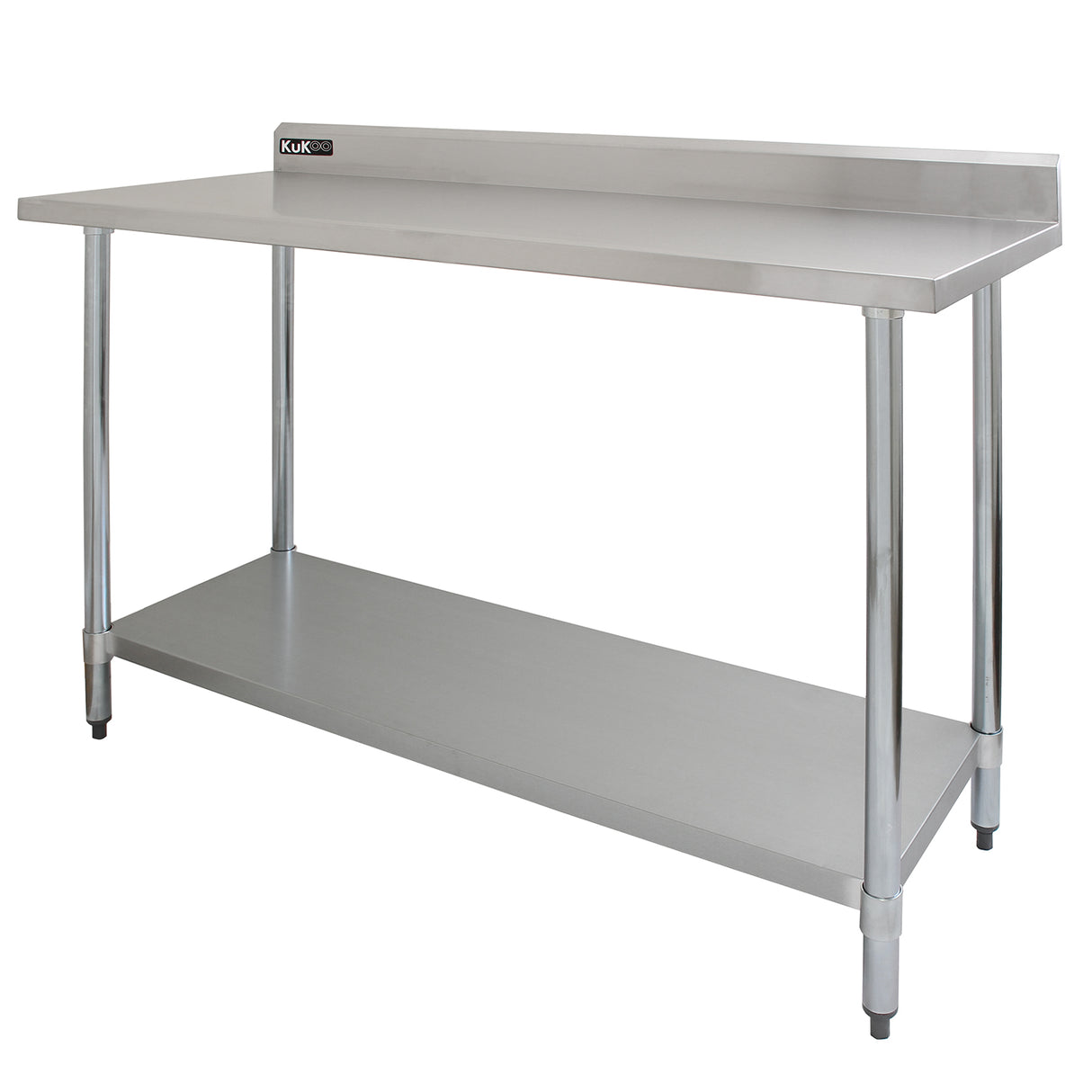Tavolo da cucina in acciaio inox, dimensioni 150x60x90cm, superficie liscia e resistente, con ripiano inferiore per stoccaggio