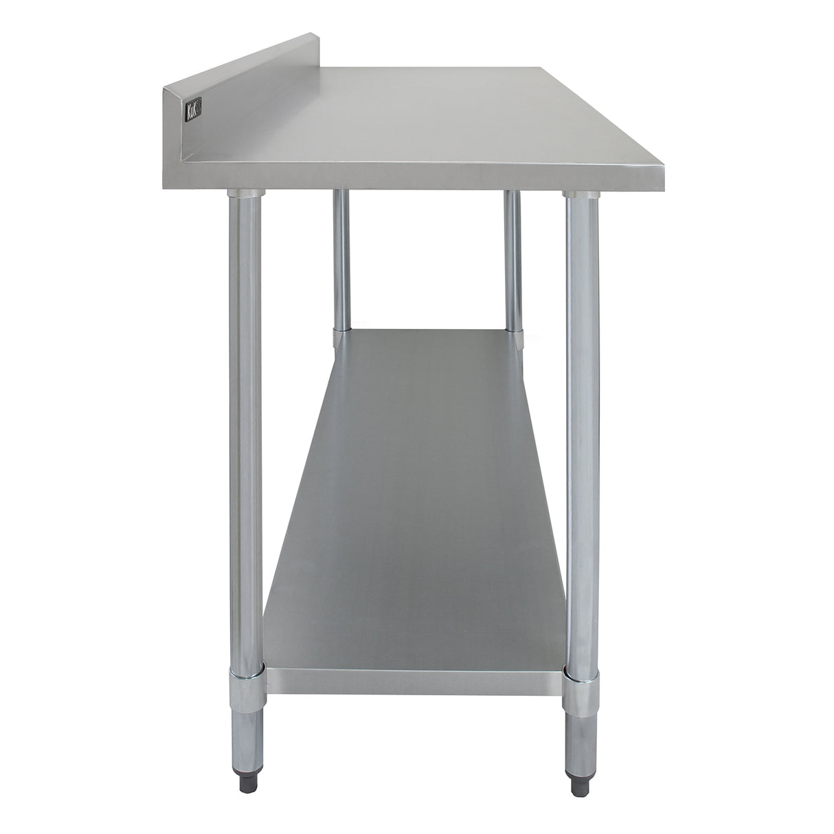 Tavolo da cucina in acciaio inox, dimensioni 150x60x90cm, superficie liscia e brillante, con ripiano inferiore per riporre utensili