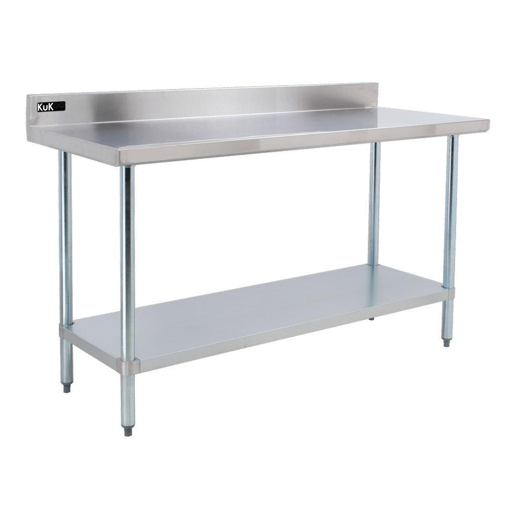 Tavolo da cucina in acciaio inox, dimensioni 150x60x90cm, superficie liscia e resistente, con ripiano inferiore per stoccaggio