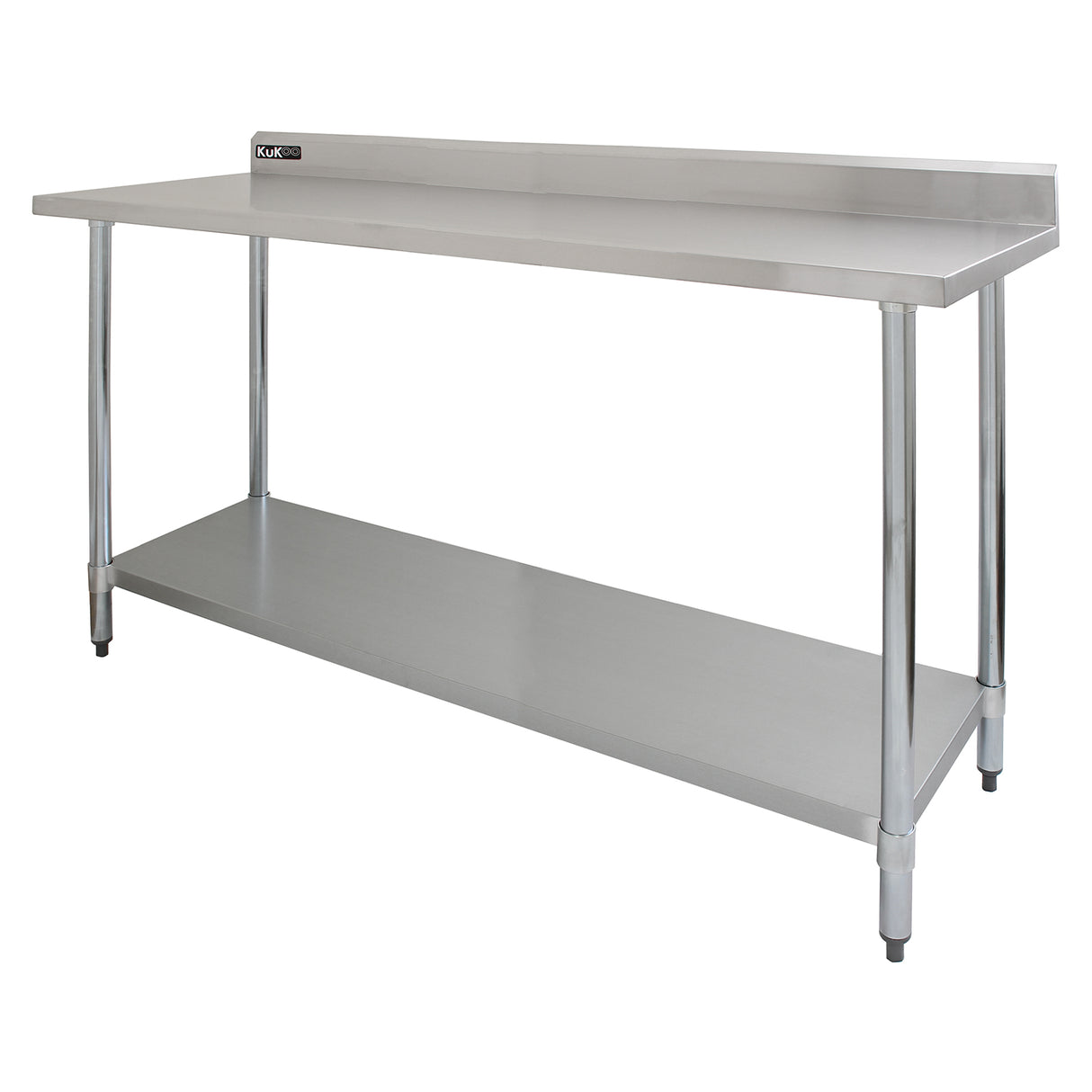 Tavolo da cucina in acciaio inox, dimensioni 180x60x90cm, superficie liscia e resistente, con ripiano inferiore per ulteriore spazio di lavoro