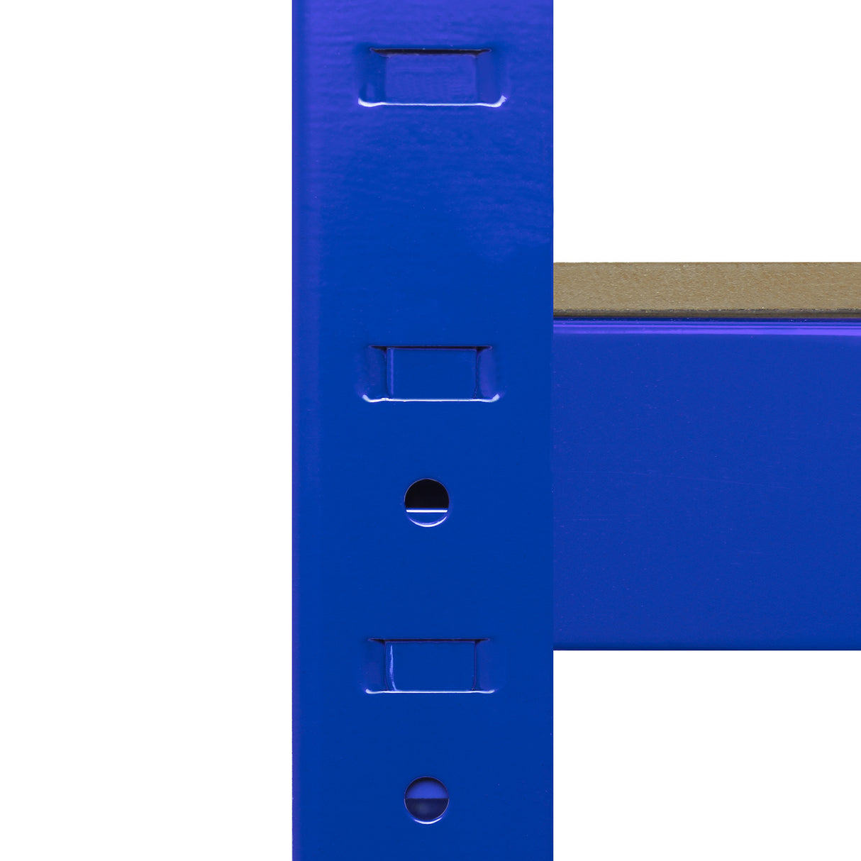 Scaffale ad angolo T-Rax in acciaio blu, senza bulloni, con finitura liscia e resistente, altezza di 90 cm, ideale per spazi ridotti