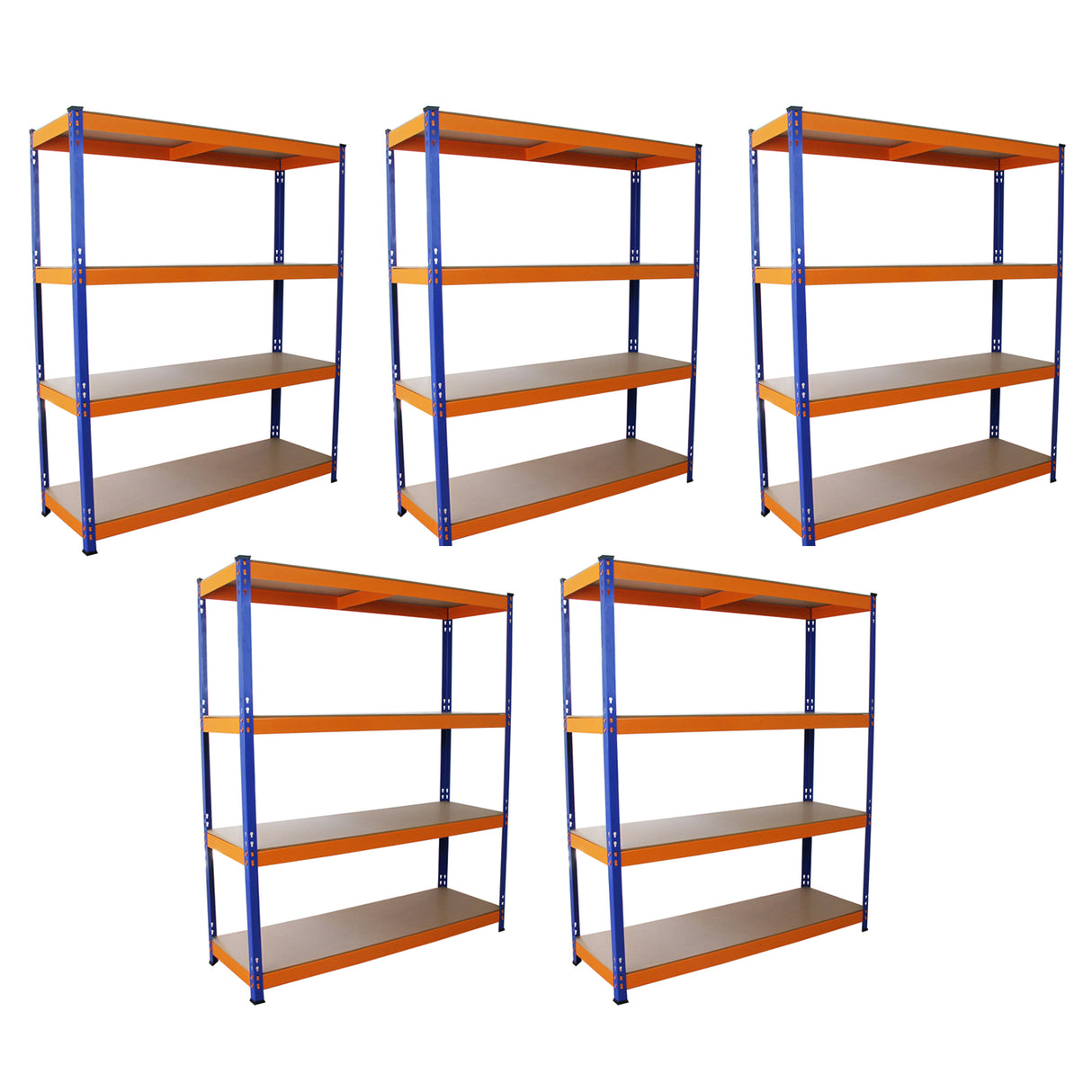 5 Scaffali S-Rax in Acciaio Senza Bulloni Blu e Arancione 150cm