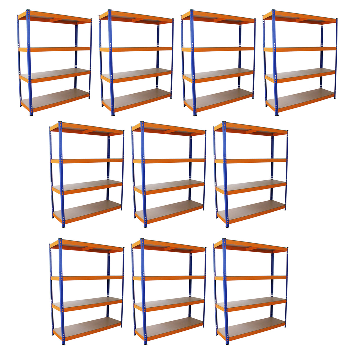 10 Scaffali S-Rax in Acciaio Senza Bulloni Blu e Arancione 150cm
