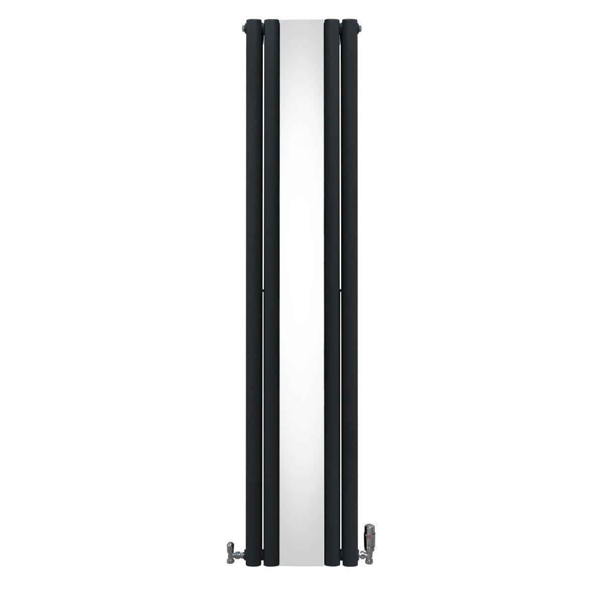 Radiatore a pannelli ovali grigio antracite, finitura cromata a specchio, design elegante e moderno, dimensioni 1800mm x 380mm