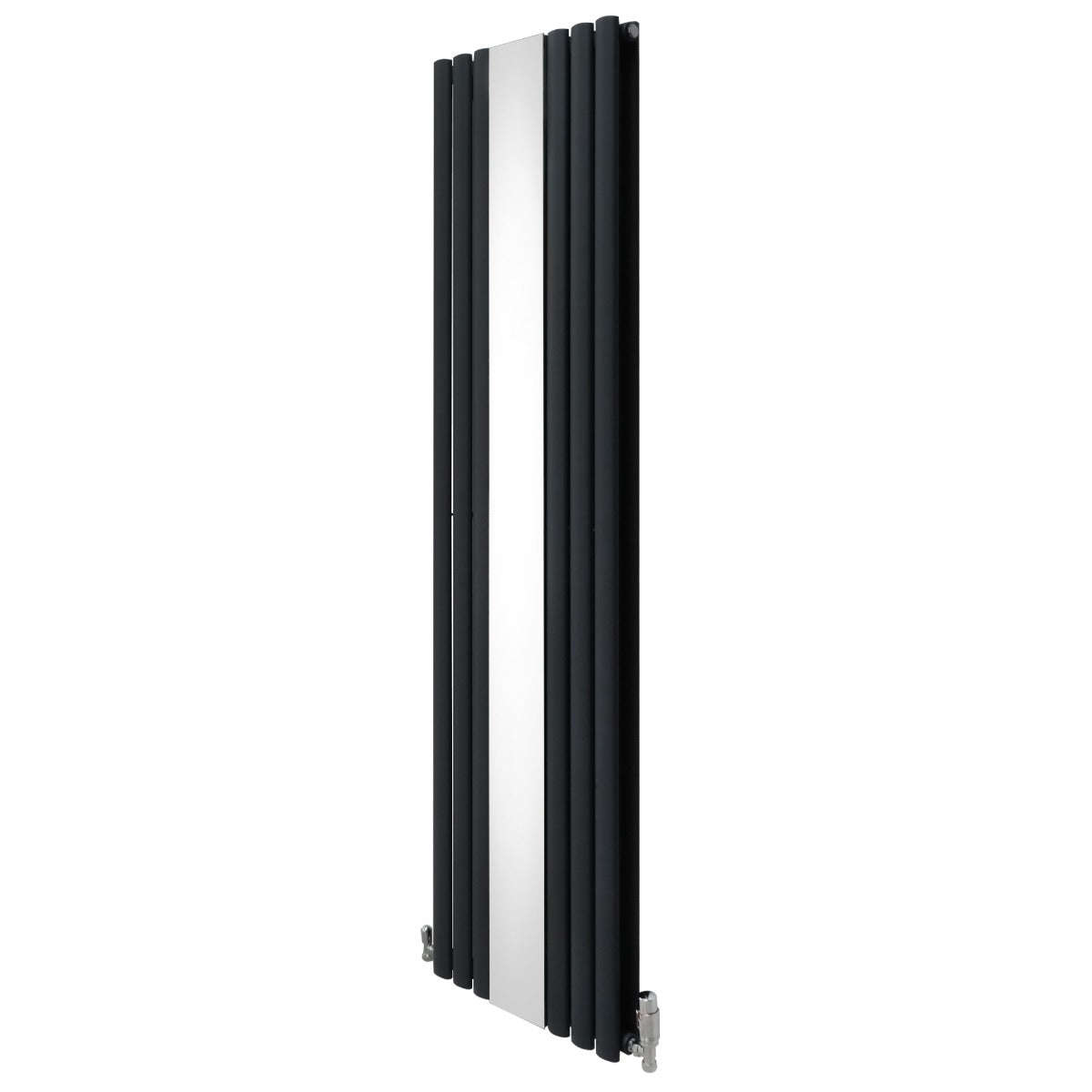 Radiatore grigio antracite a pannelli ovali, 1800mm x 500mm, con finitura cromata a specchio e design elegante e moderno