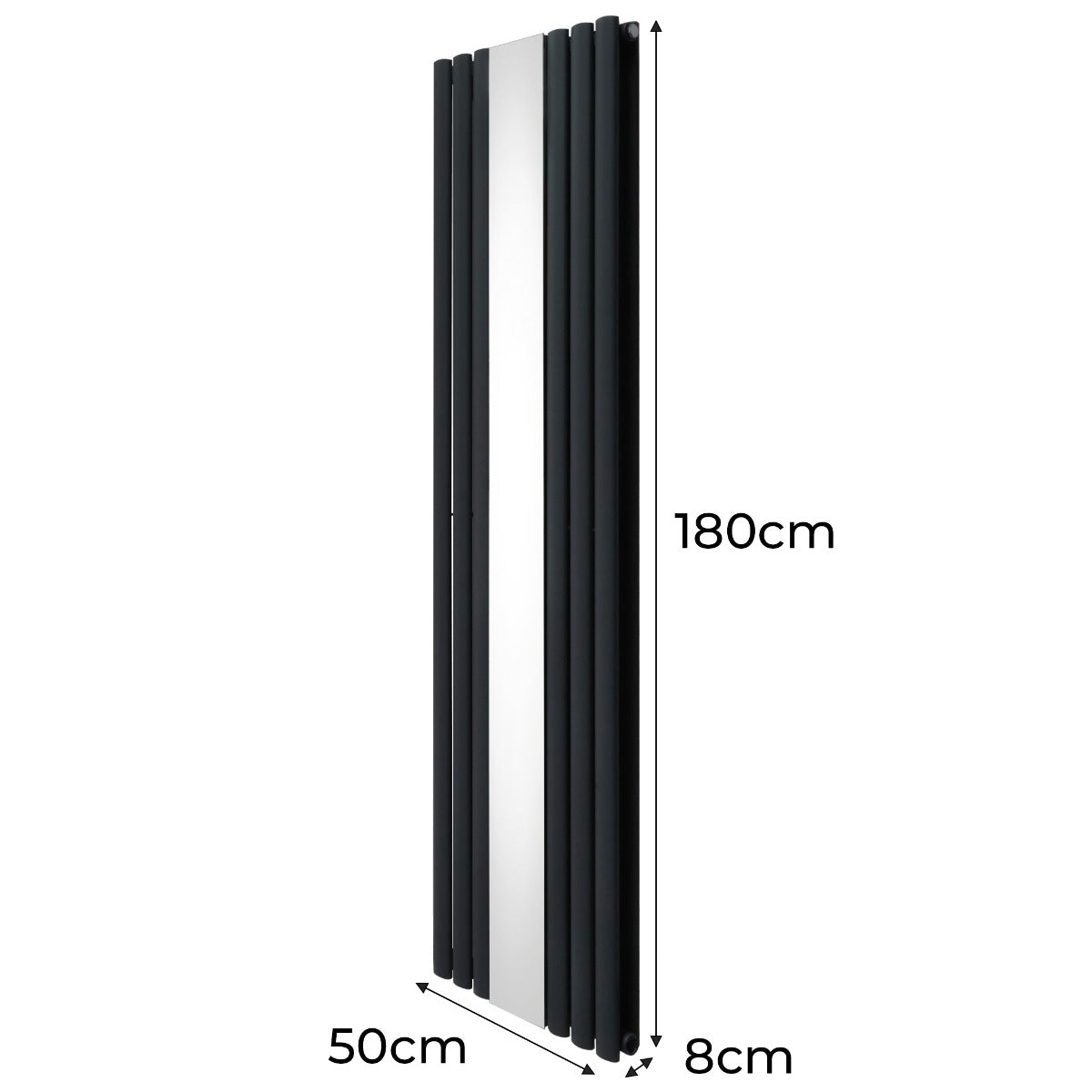 Radiatore a pannelli ovali grigio antracite, 1800mm x 500mm, con finitura cromata a specchio e design elegante e moderno