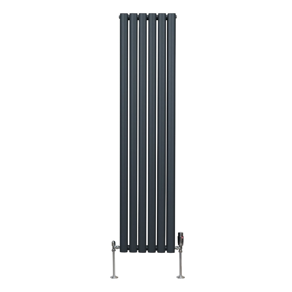 Radiatore a colonna ovale e valvole cromate TRV - 1600mm x 360mm - Grigio antracite