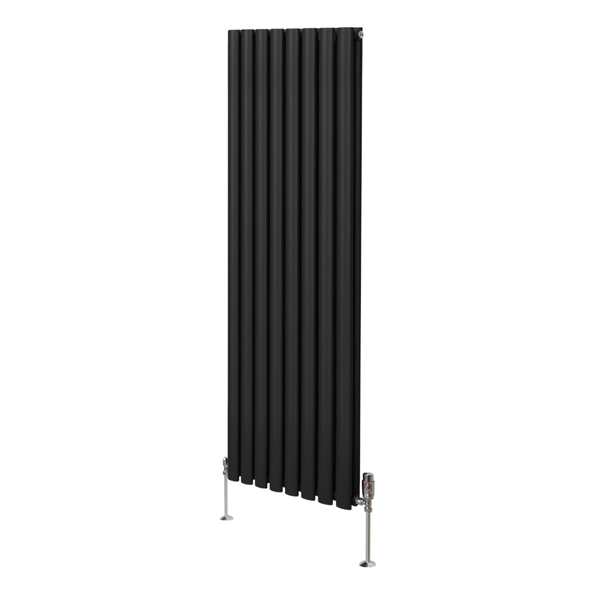 Radiatore a colonna ovale e valvole cromate TRV - 1600mm x 480mm - Nero
