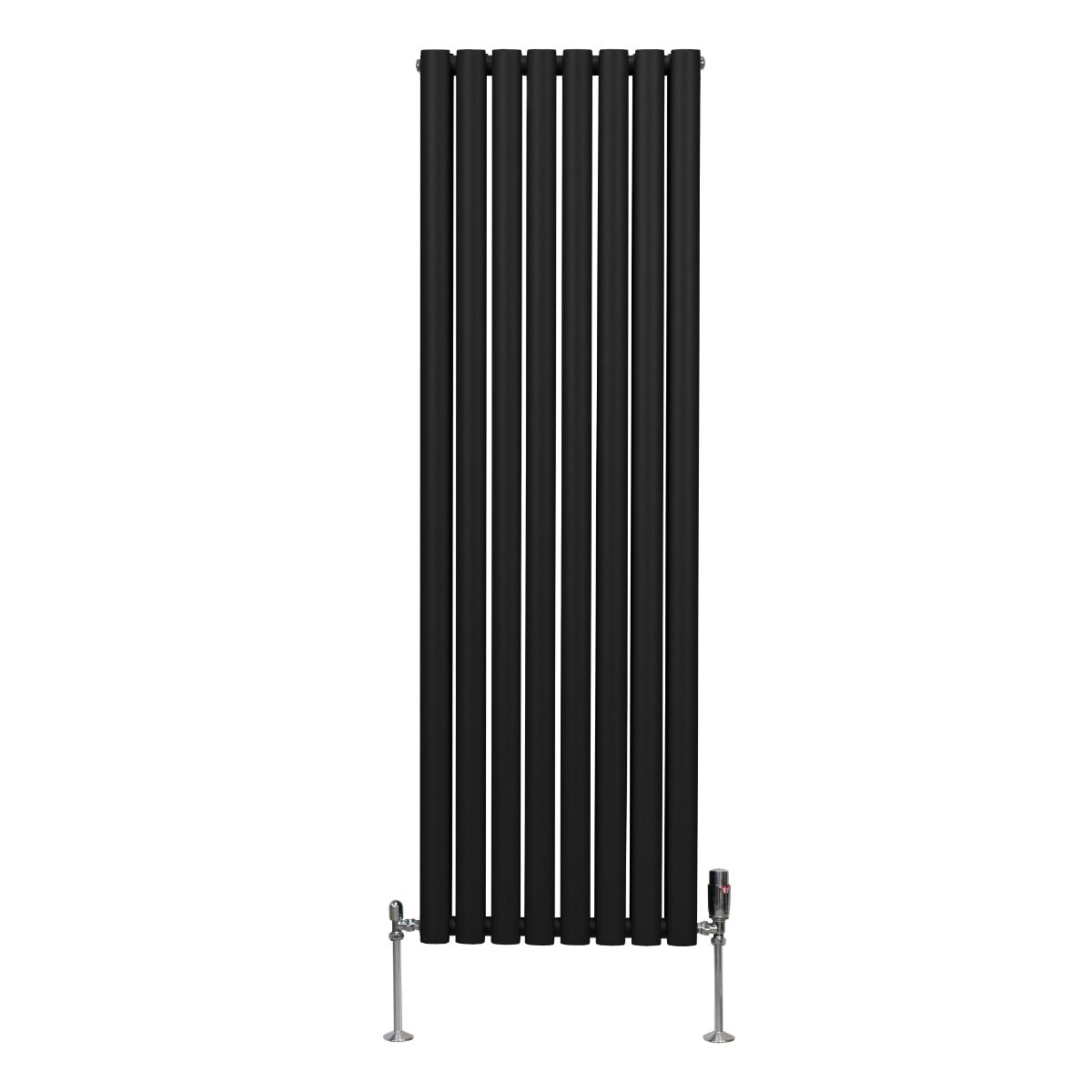 Radiatore a colonna ovale e valvole cromate TRV - 1600mm x 480mm - Nero