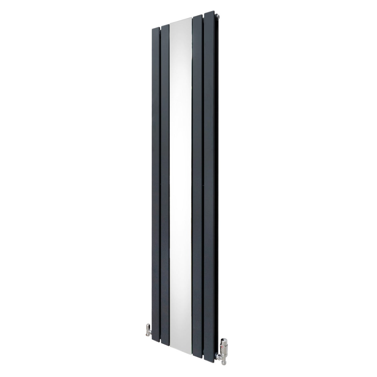 Radiatore a specchio grigio antracite, 1800 mm x 425 mm, con finiture cromate e design moderno, ideale per ambienti eleganti