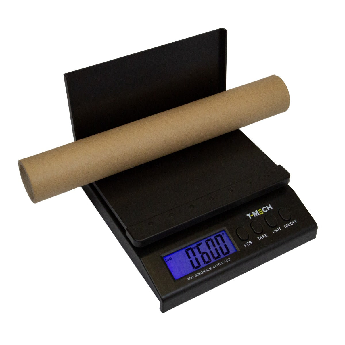 Bilancia postale digitale T-Mech nera, con schermo blu, supporta fino a 38 kg e ha quattro modalità di peso per diverse esigenze