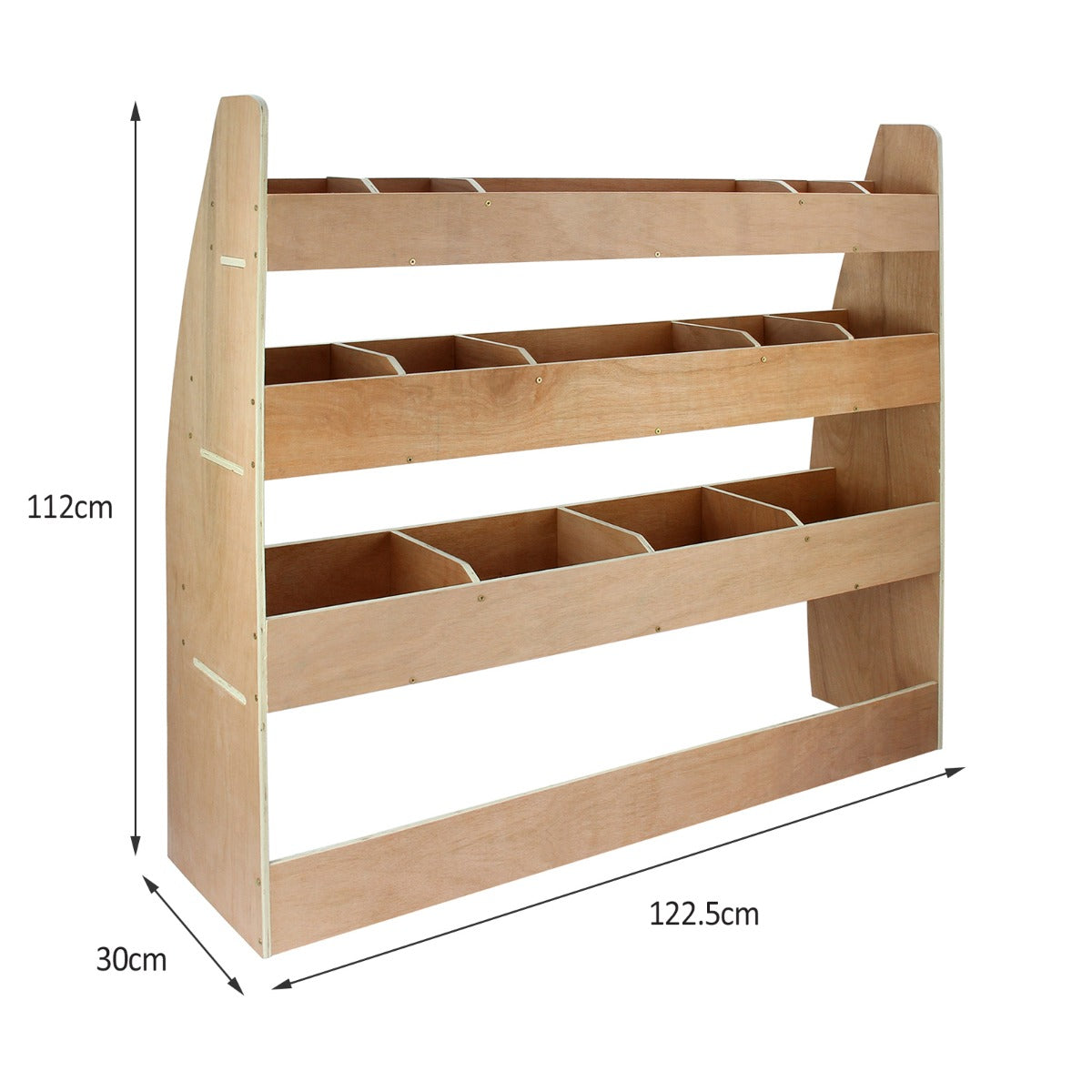 Scaffale in legno chiaro con cinque scomparti, ideale per furgoni VW Caddy, dimensioni 122,5 cm x 112 cm x 30 cm, design funzionale