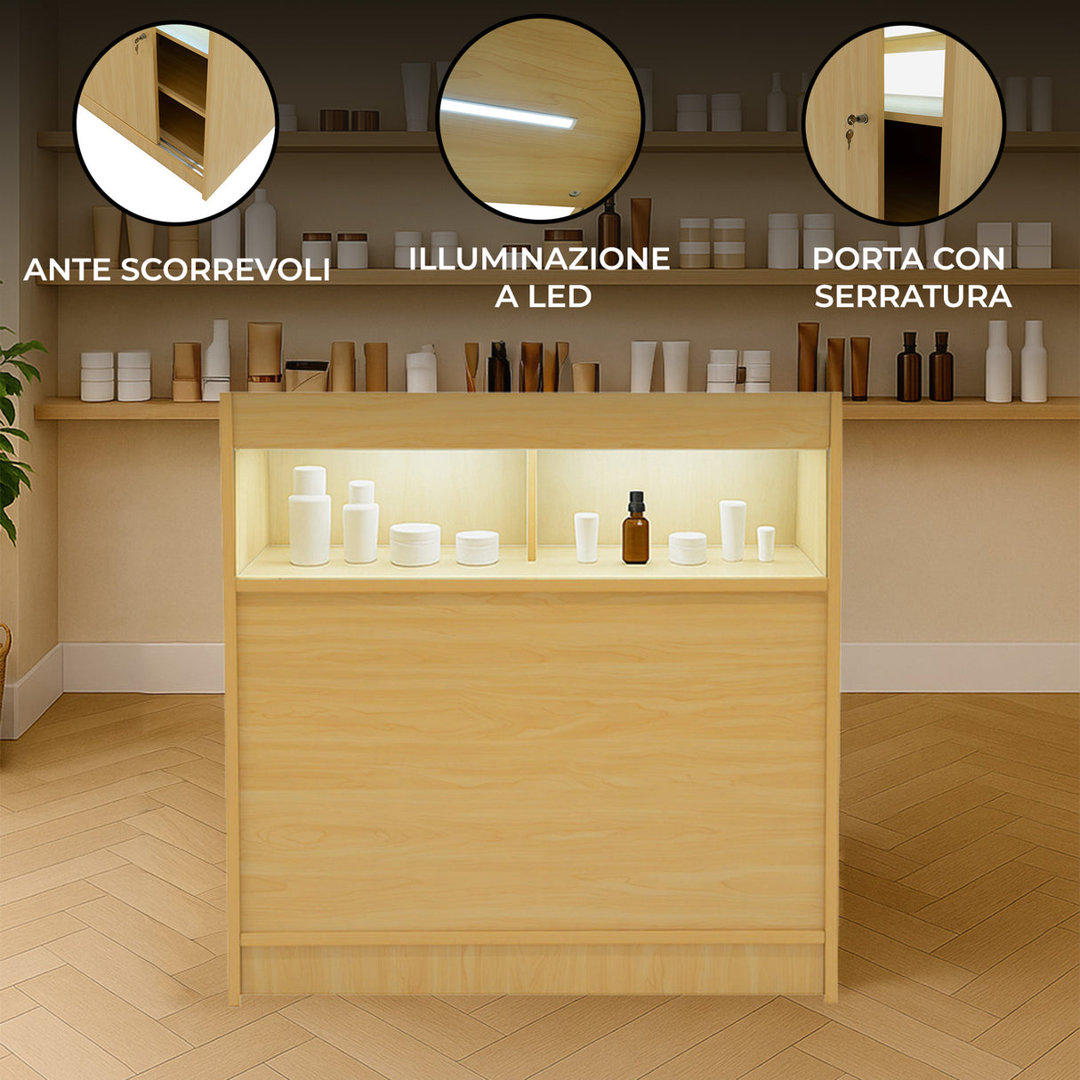 Bancone da Negozio LED B900 – Acero