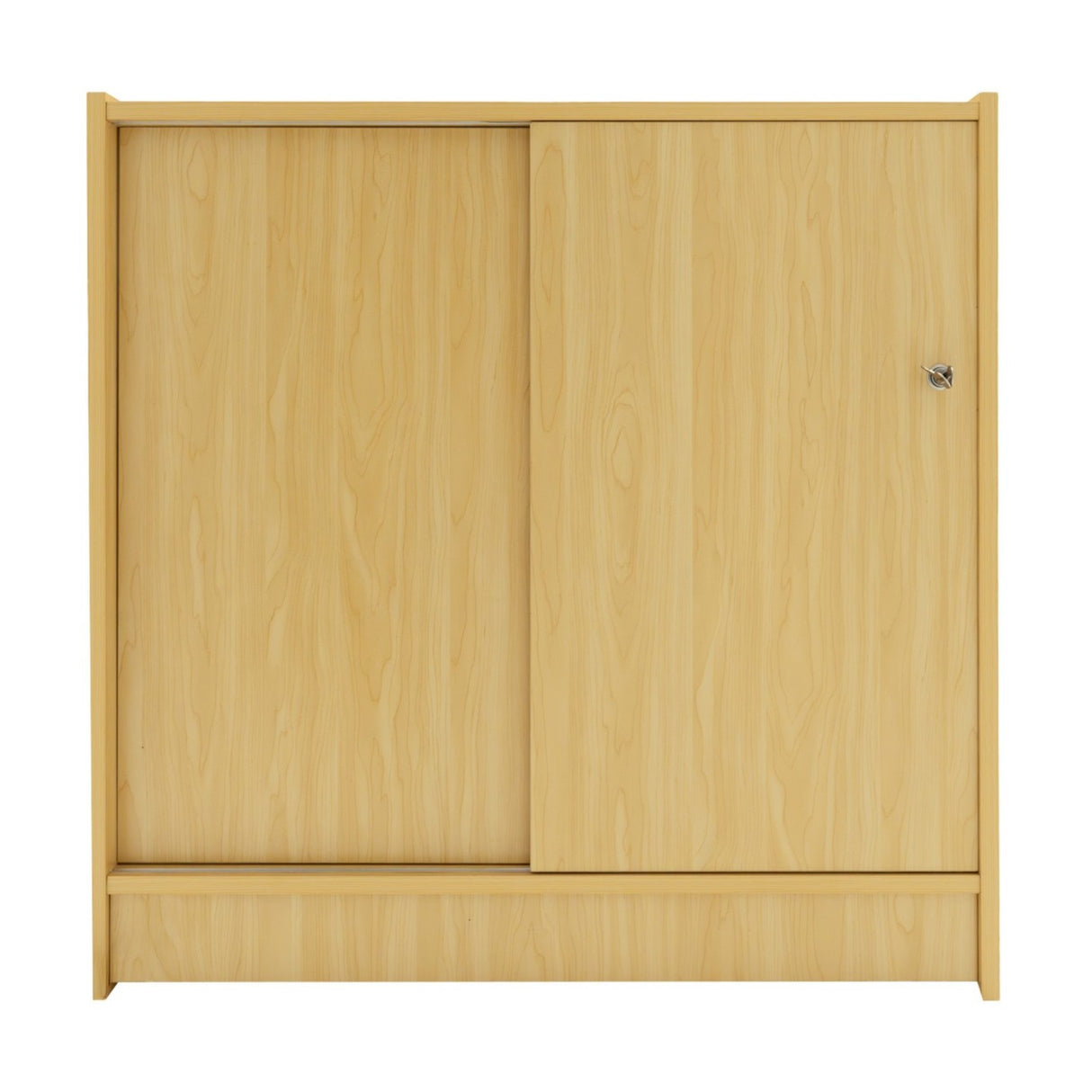 Bancone da negozio K900 in legno d'acero chiaro, con finitura liscia e ante scorrevoli, ideale per esposizione e stoccaggio