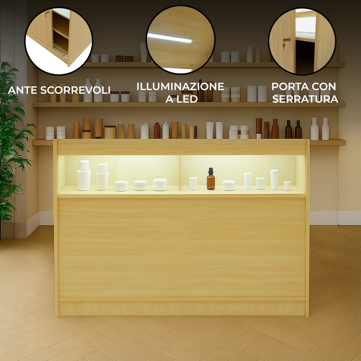 Bancone da Negozio LED B1200 – Acero