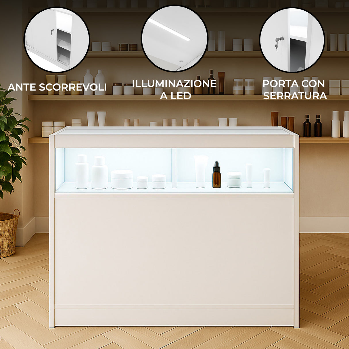 Bancone da Negozio LED B1200 – Bianco