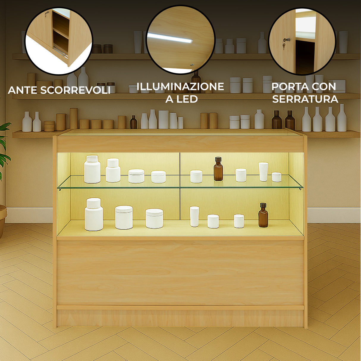 Bancone da Negozio LED C1200 – Acero