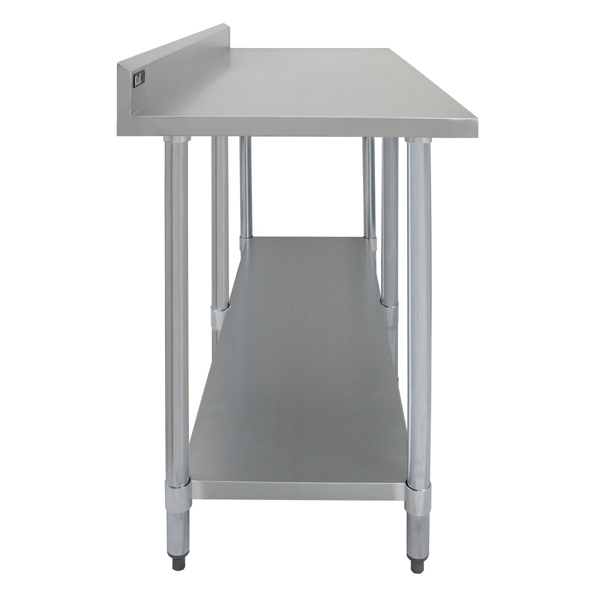 Tavolo da cucina in acciaio inox, dimensioni 210x60x90cm, con superficie liscia e resistente, supportato da gambe robuste e ripiano inferiore