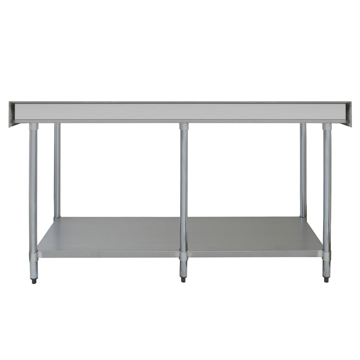 Tavolo da cucina in acciaio inox, dimensioni 210x60x90cm, superficie liscia e resistente, con ripiano inferiore per ulteriore spazio di lavoro