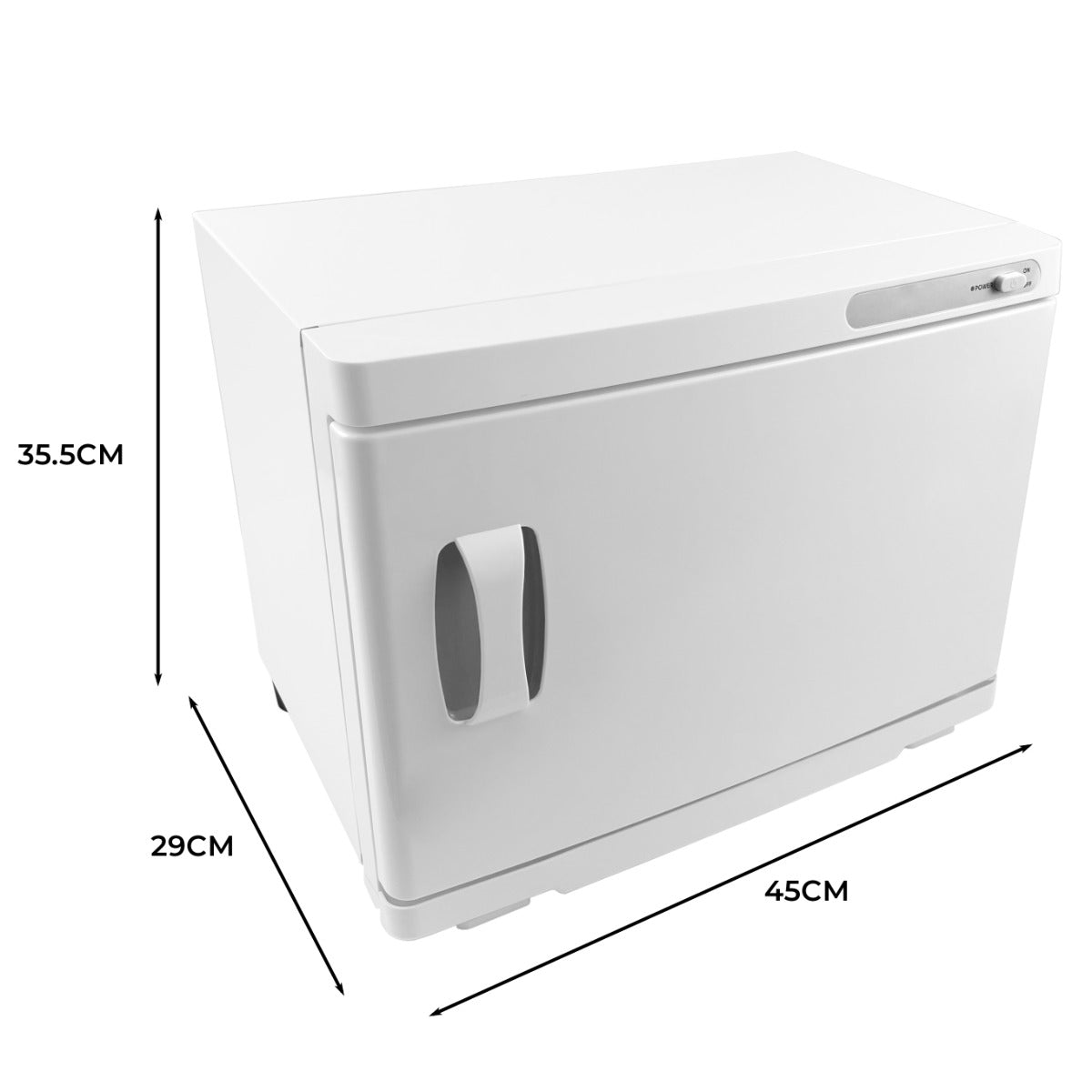 Scaldasalviette bianco, design moderno e linee pulite, dimensioni compatte di 45x29x35.5 cm, superficie liscia e lucida