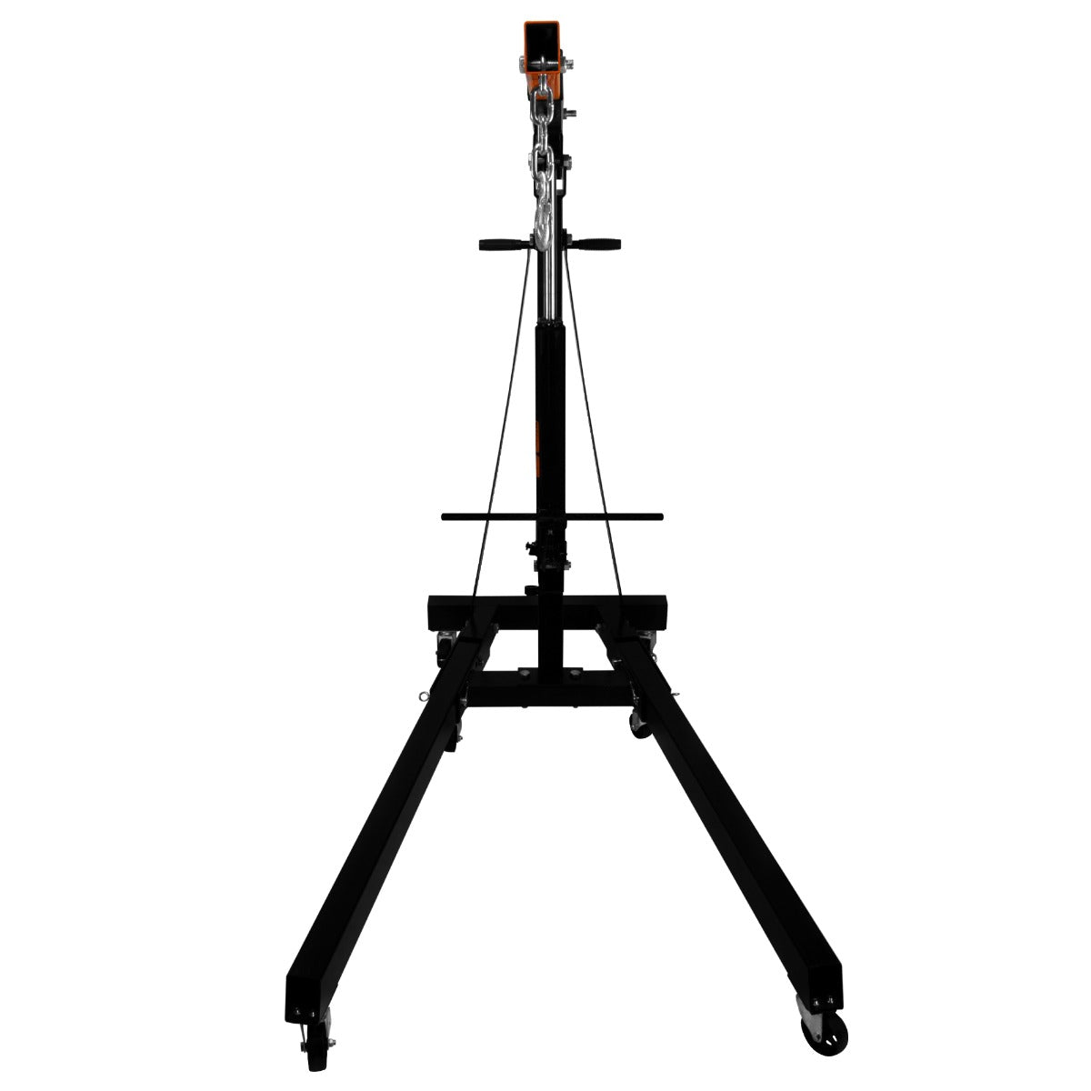 Gru idraulica T-Mech da 1 tonnellata, struttura nera robusta, ruote per mobilità, design versatile per sollevamento pesi