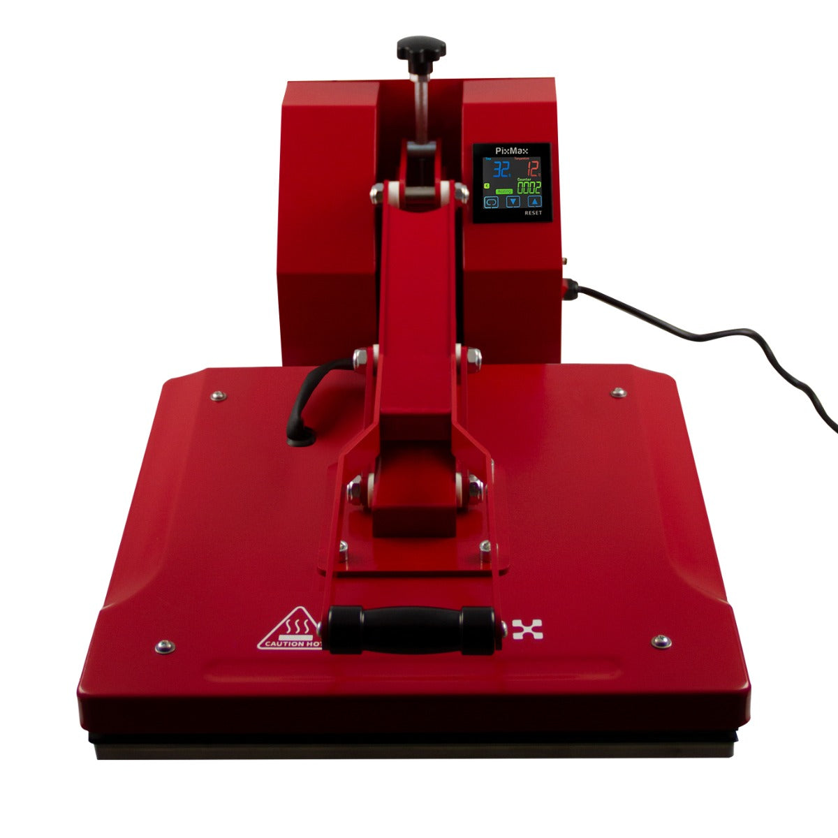 Pressa a caldo rossa 50cm x 50cm per sublimazione, con display digitale e manico ergonomico per una facile applicazione su magliette