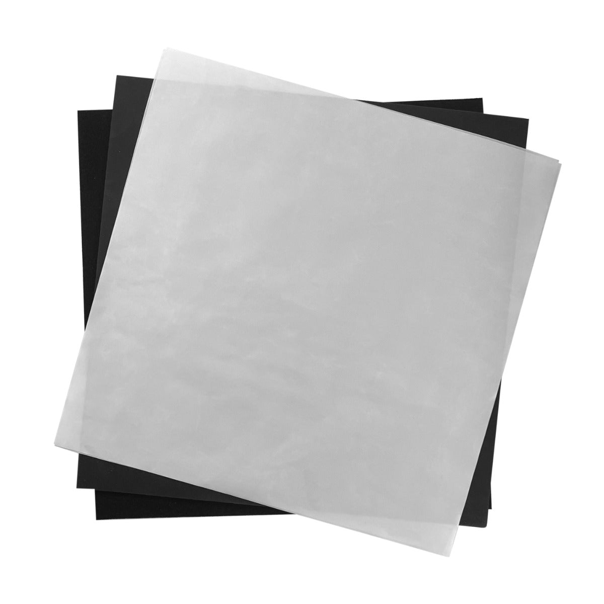 Foglio di teflon trasparente e carta per sublimazione, con sfondo nero, ideale per la stampa a pressa termica 38 x 38 cm