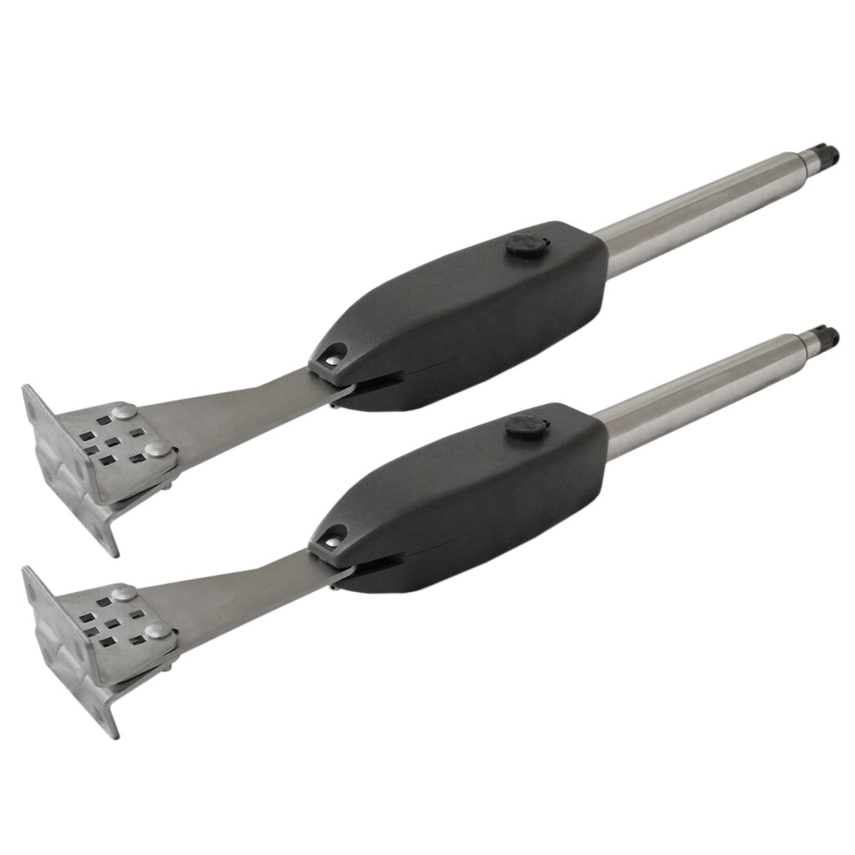 Apriporta a battente T-Mech con tastierino wireless, struttura in metallo argentato e manico in plastica nera, design ergonomico e robusto