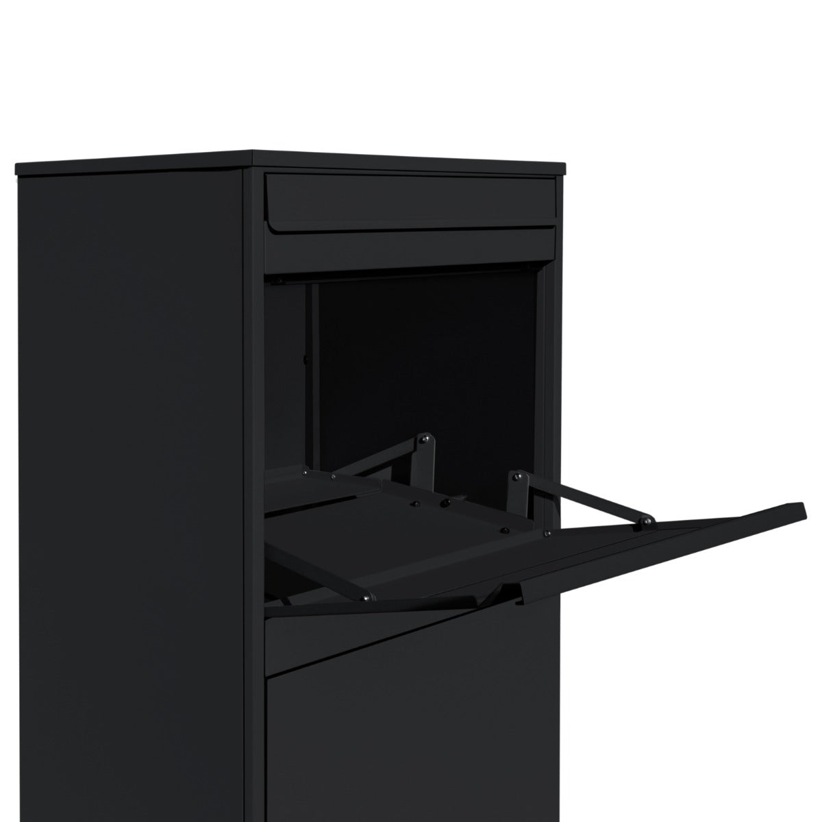 Cassetta postale XL antifurto nera con apertura frontale, struttura robusta e design moderno, ideale per ricevere pacchi in sicurezza