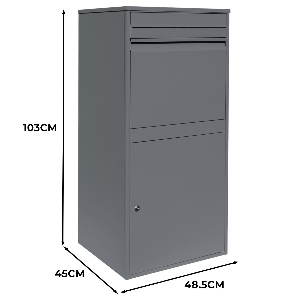 Cassetta postale XL antifurto grigia, in metallo, con due scomparti e misure di 103x45x48,5 cm, design moderno e resistente